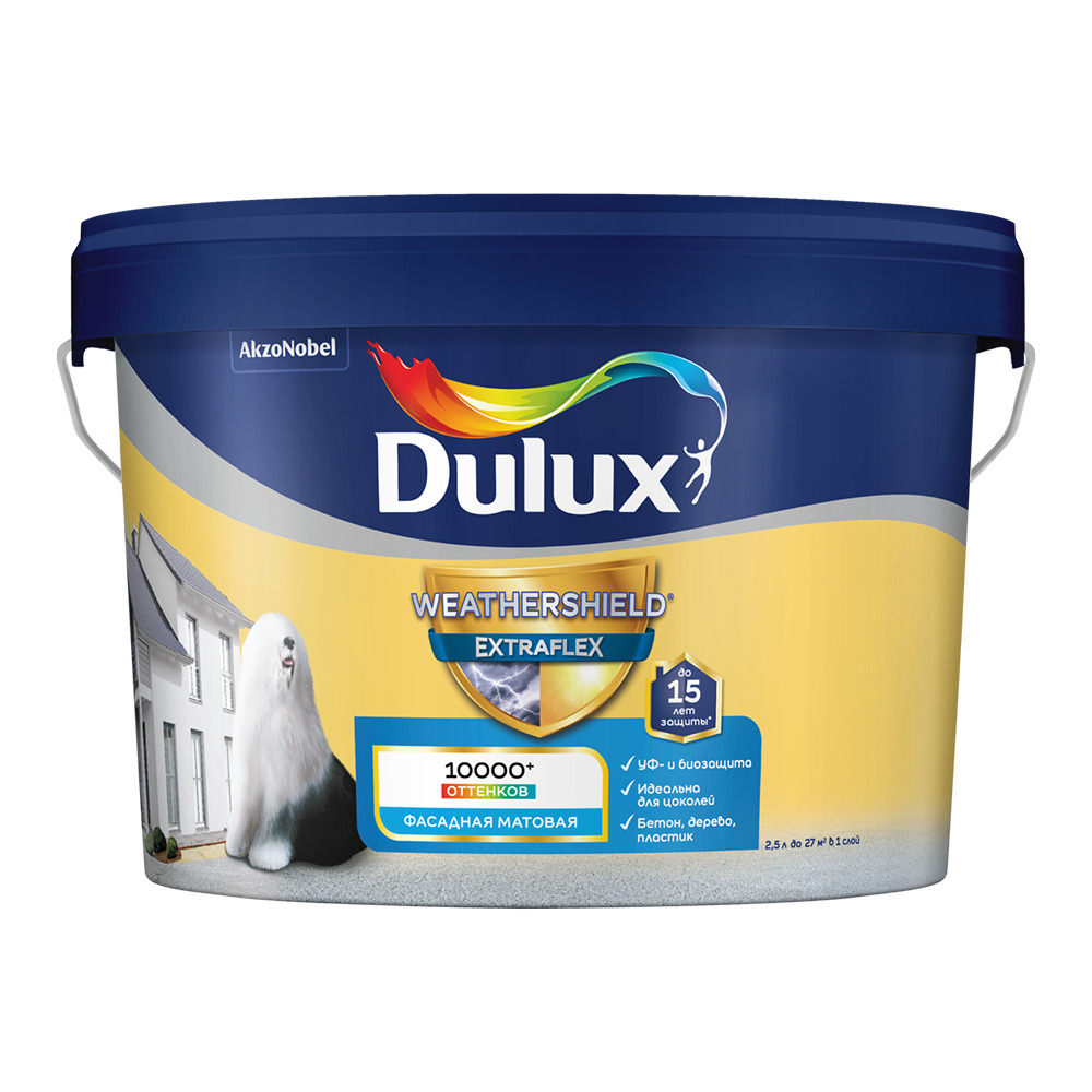 Краска фасадная Dulux Weathershield Extraflex эластичная акриловая база BC бесцветная 2,25 л