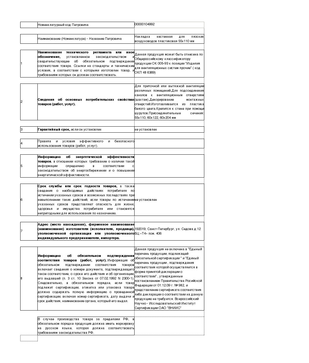 Накладка настенная пластиковая для плоских воздуховодов 55х110 мм Вид№2