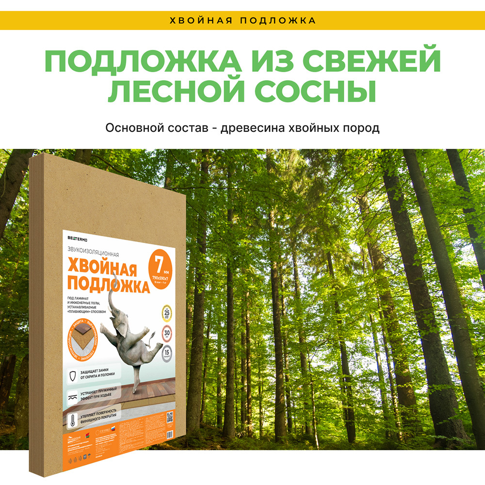 Подложка под ламинат и паркет хвойная Солнце 7 мм 7 кв.м 0,59х0,79 м Вид№4