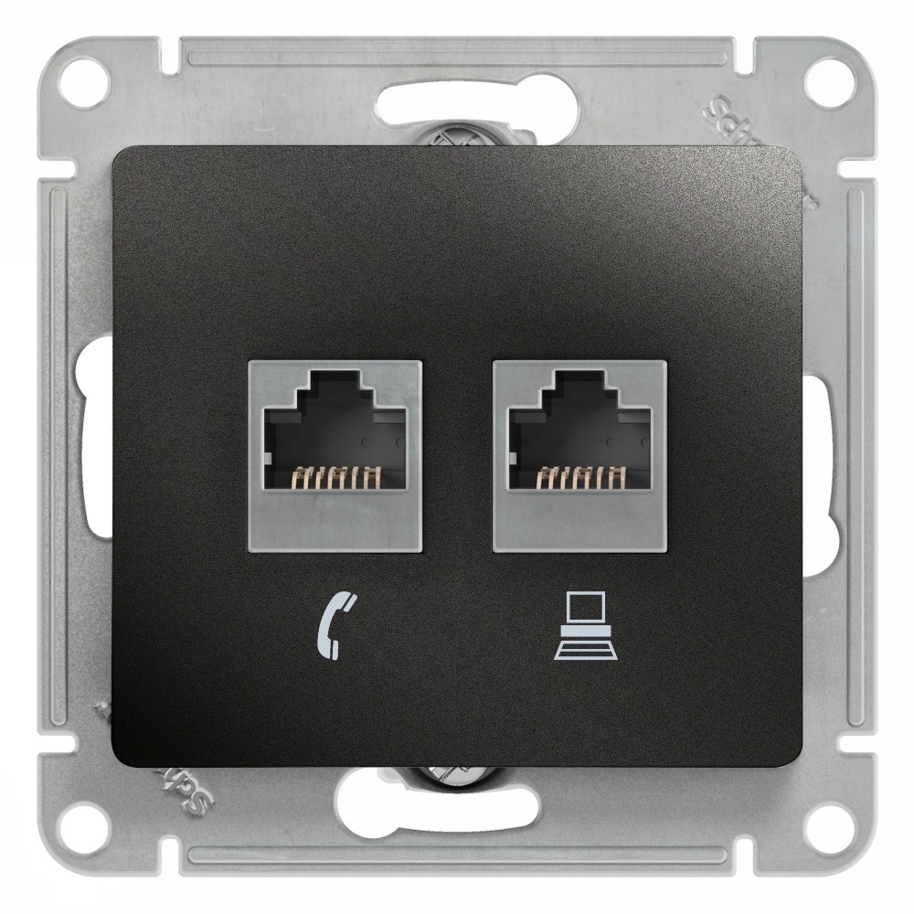 

Розетка компьютерная/ телефонная Systeme Electric Glossa встраиваемая антрацит RJ11/ RJ45 (GSL000785), Черный