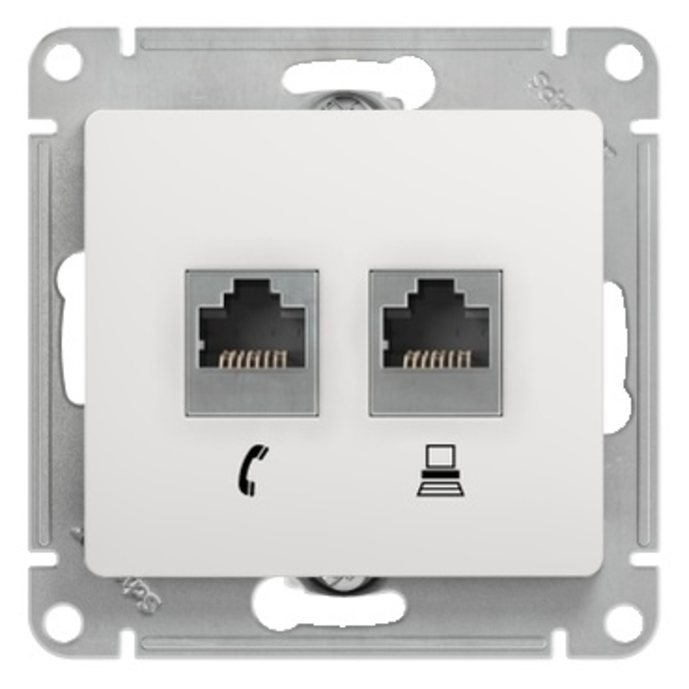 

Розетка компьютерная/ телефонная Systeme Electric Glossa встраиваемая белая RJ11/ RJ45 (GSL000185), Белый
