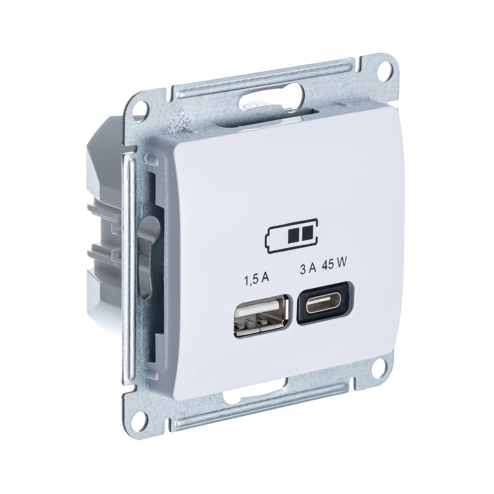 

Розетка USB Systeme Electric Glossa встраиваемая белая USB-A/ Type-C (GSL000129), Белый