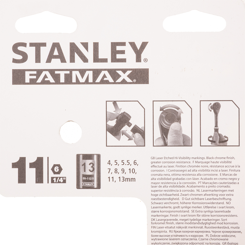 фото Набор торцевых головок храповый механизм stanley fatmax 1/4" (0-94-607) (11 шт.)