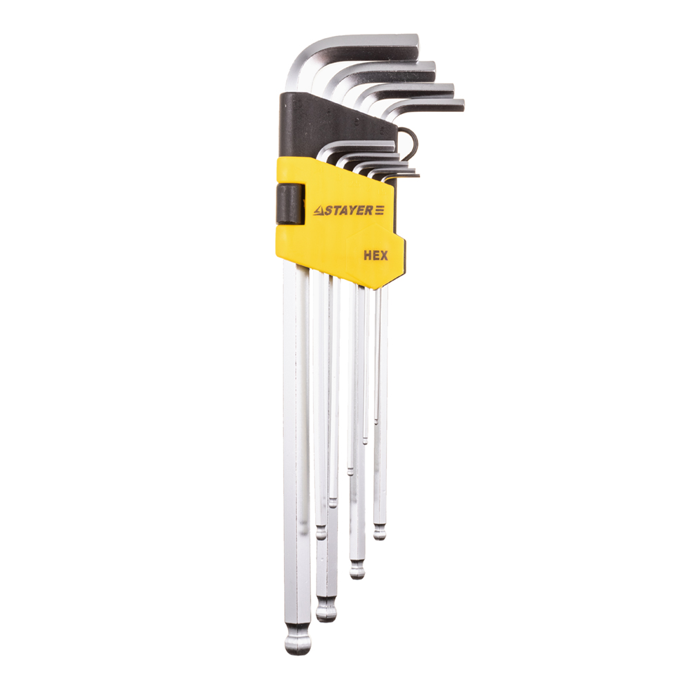 Набор шестигранных ключей Stayer Master 1,5-10 мм (2741-H9-2) (9 шт.) набор ключей имбусовых зубр 27466 h9 длинные с шаром crmo hex 1 5 10 мм 9 шт