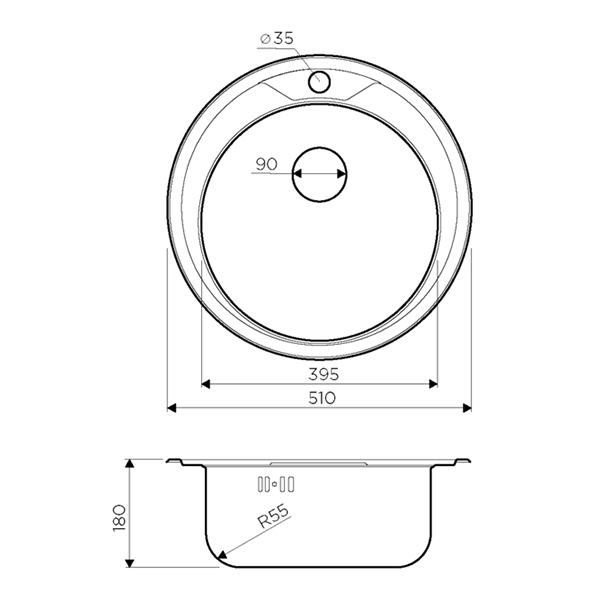 фото Мойка кухонная omoikiri asida 51 in 510х510х180 мм врезная круглая без крыла сталь