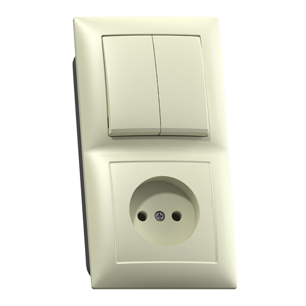 

Блок выключателя с розеткой с рамкой Кунцево-Электро Селена 8171 вертикальный двухклавишный скрытая установка слоновая кость без заземления IP20