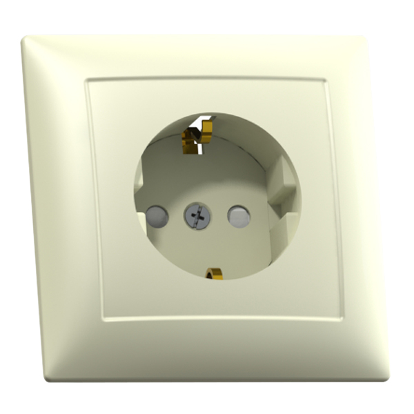 

Розетка с рамкой Кунцево-Электро Селена 8151 скрытая установка слоновая кость с заземлением IP20 со шторками