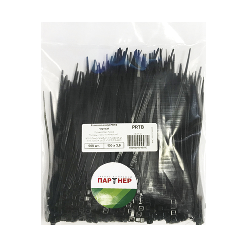 фото Стяжка кабельная партнер 150х3,6 мм полиамид черная (500 шт.)