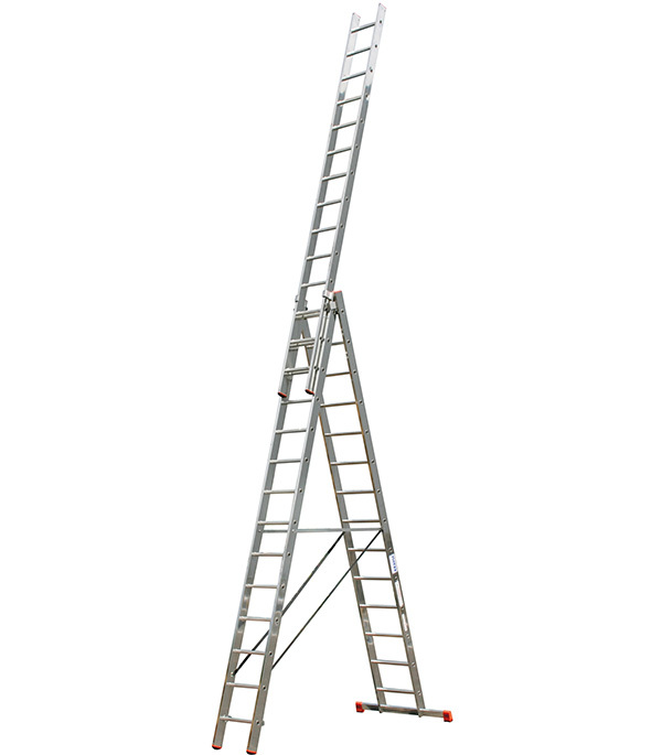 фото Лестница алюминиевая трансформер трехсекционная 14 ступеней krause профессиональная