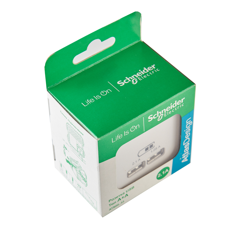 Розетка usb schneider electric atlas design atn000133 скрытая установка белая два модуля usb