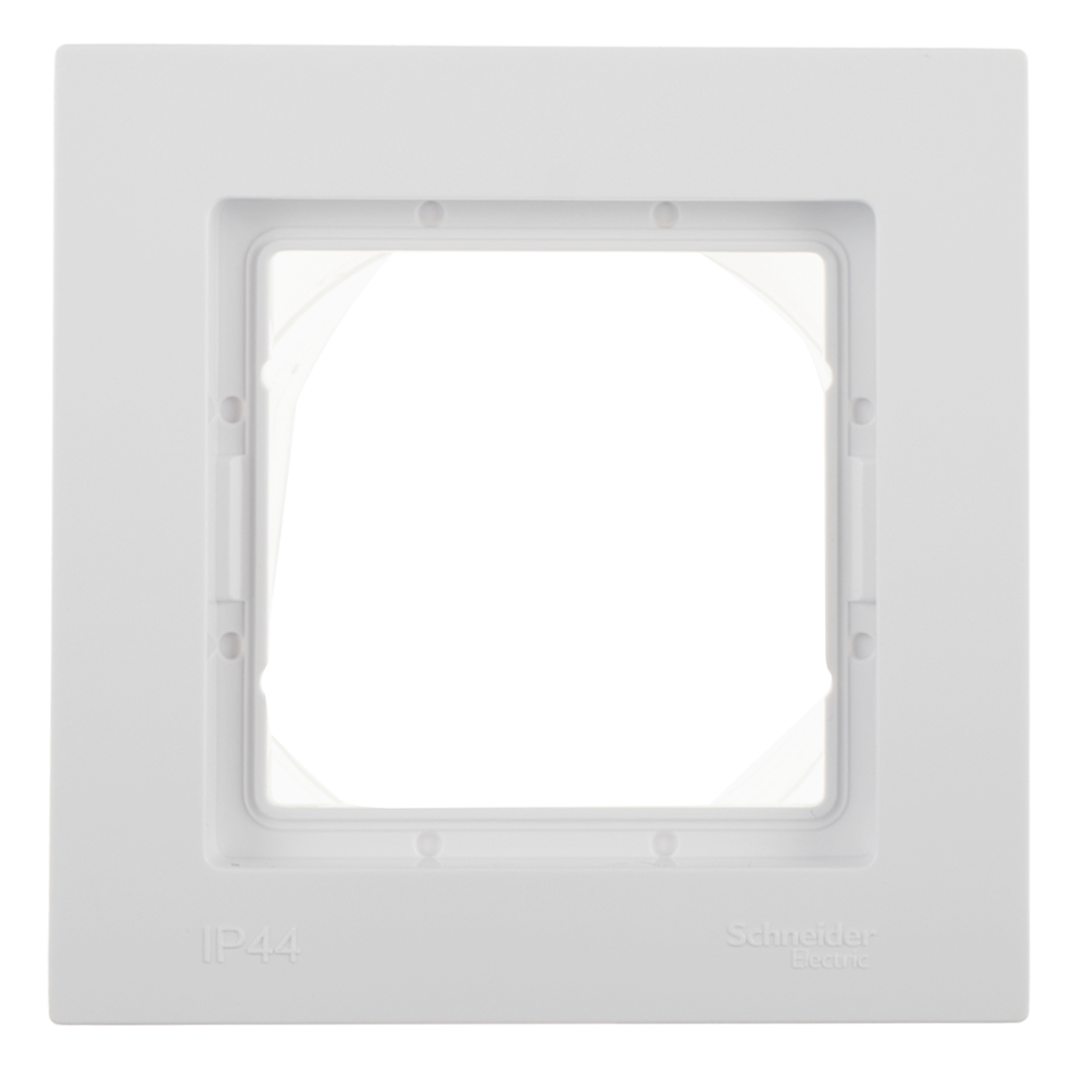 фото Рамка schneider electric atlas design atn440101 одноместная универсальная белая для розеток и переключателей ip44