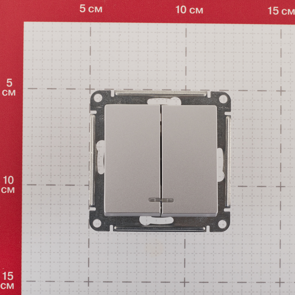 фото Выключатель schneider electric atlas design atn000353 двухклавишный скрытая установка алюминий с подсветкой