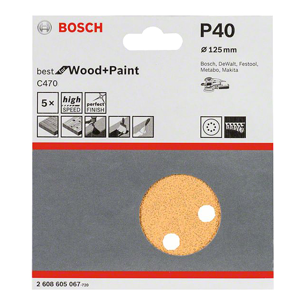 

Диск шлифовальный Bosch C470 Best for Wood and Paint d125 мм P40 на липучку перфорированный (5 шт.)