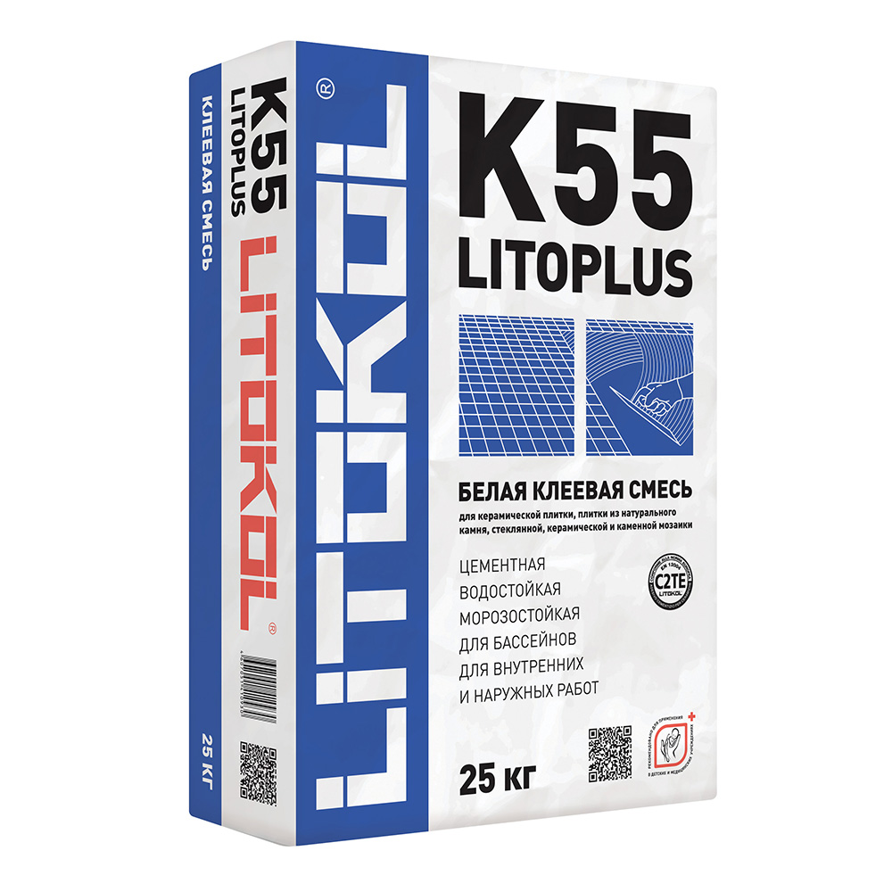 фото Клей для плитки litokol litoplus k55 белый 25 кг