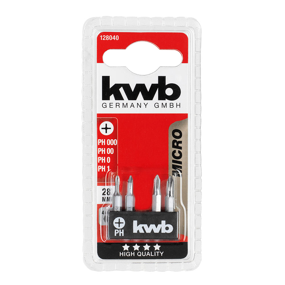 

Набор бит KWB (128040) PH000/ PH00/ PH0/ PH1 28 мм (4 шт.)