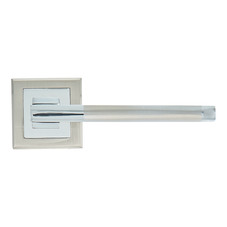Ручка дверная квадратная розетка (белый никель/хром)