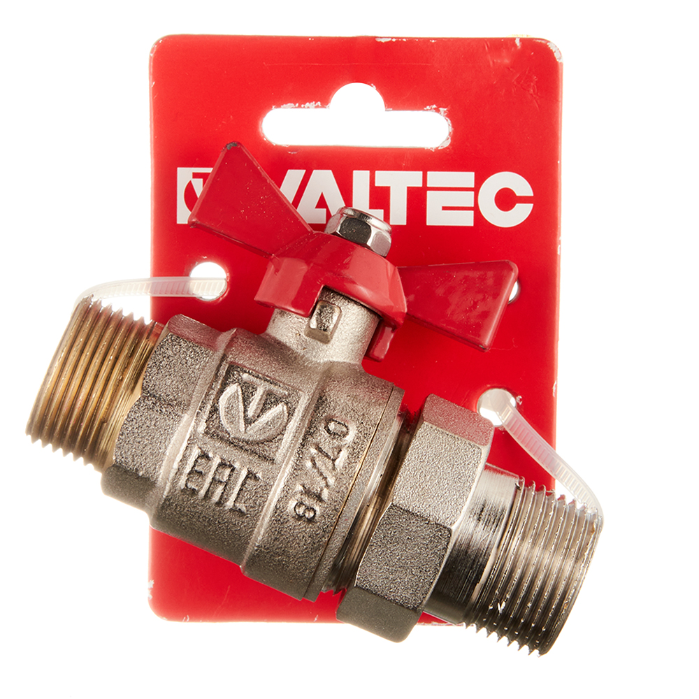 фото Кран шаровой латунный valtec base (vt.226.n.05) 3/4 нр(ш) х 3/4 нр(ш) бабочка с полусгоном прямой