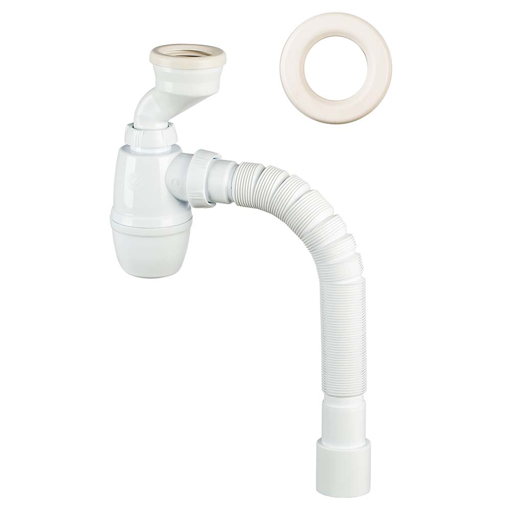 

Сифон для писсуара WIRQUIN 30987106 1 1/4"х40 с манжетами D40 мм/D46 мм и соединением 40/50 мм, Белый