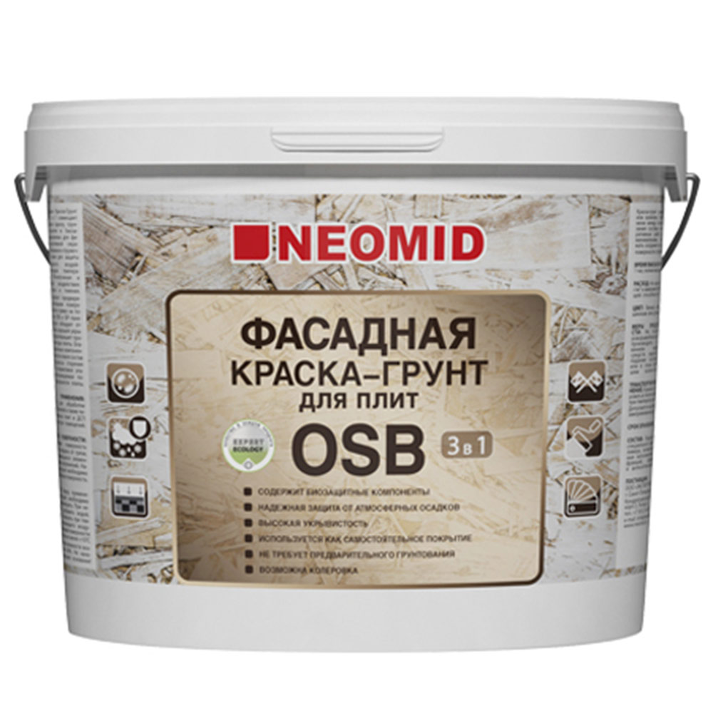 фото Краска водно-дисперсионная для плит osb neomid фасадная 14 кг