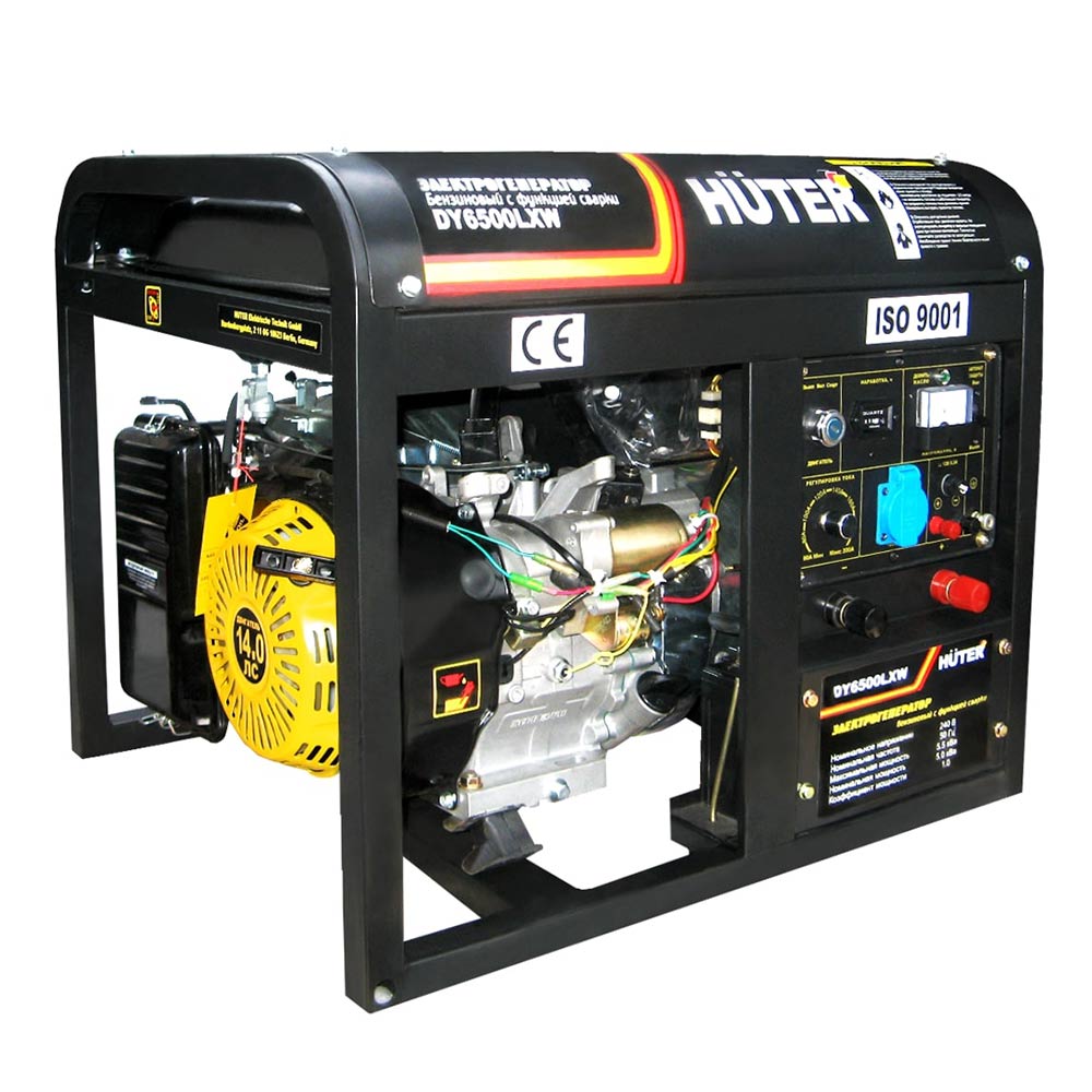 электрогенератор dy6500lxw с функцией сваркис колёсами huter Генератор бензиновый Huter DY6500LXW (64/1/18) 5 кВт