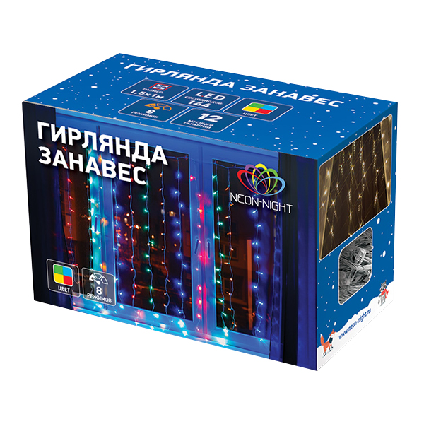 фото Гирлянда светодиодная neon-night дождь 96 led свечение мультиколор 1,5х1 м (235-029)