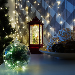 Фонарь декоративный Neon-Night (501-062) Дед Мороз свечение теплое белое эффект снегопада с подсветкой