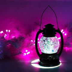 Фонарь декоративный Neon-Night (501-061) Снеговики свечение белое эффект снегопада с подсветкой