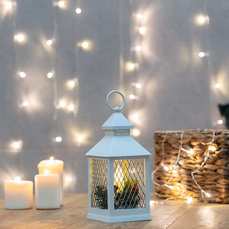 Новогоднее украшение фонарь декоративный Neon-Night (513-042) 10,5х10,5х24 см белый свечение теплое белое