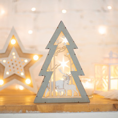 Новогоднее украшение фигура деревянная Neon-Night (504-025) Елочка 20х6,5х29 см свечение теплое белое