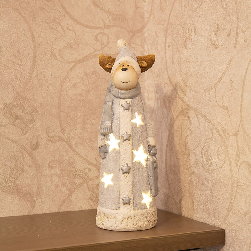 Новогоднее украшение фигура керамическая Neon-Night (505-011) Олененок с шарфом 7х6,5х21 см белый свечение теплое белое