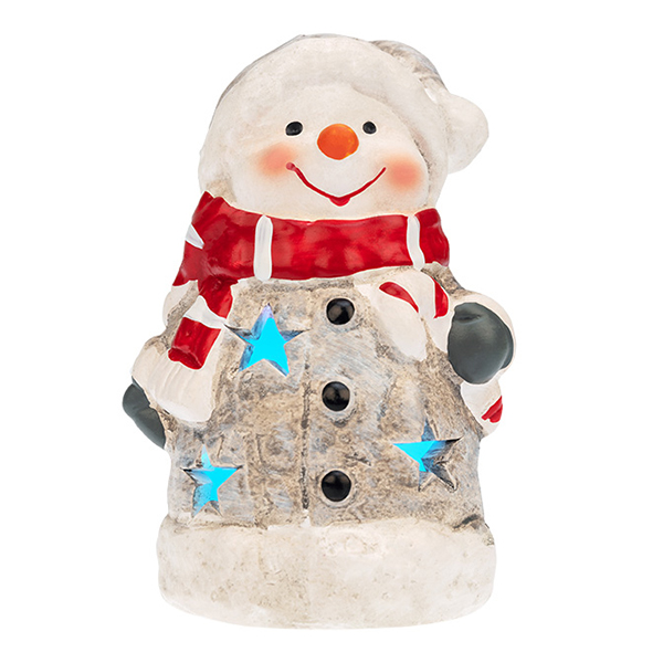 Новогоднее украшение фигура керамическая Neon-Night (505-015) Снеговичок в шарфе 7,5х6,5х12 см свечение теплое белое