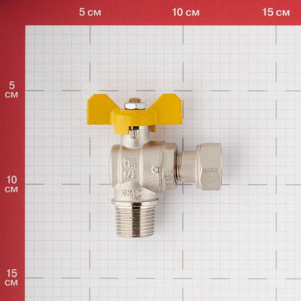 фото Кран шаровый газовый tiemme 1/2 вр(г) х 1/2 нр(ш) бабочка угловой