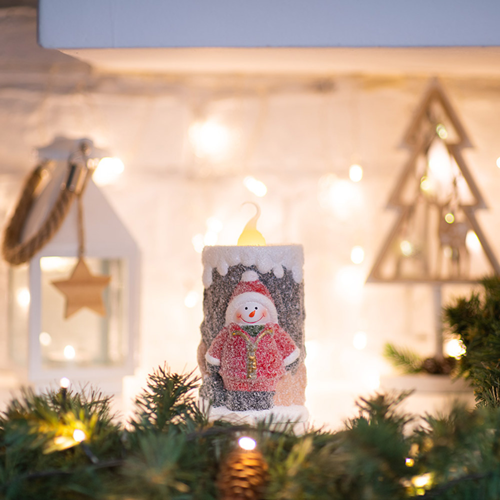 Новогоднее украшение фигура керамическая Neon-Night (505-016) Свечка со снеговиком 10,5х9х17,6 см свечение теплое белое