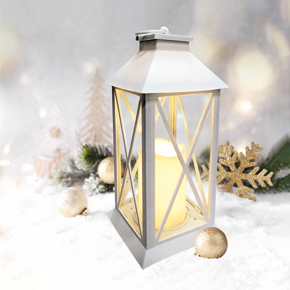 Новогоднее украшение фонарь декоративный Neon-Night (513-046) 14х14х29 см белый свечение теплое белое