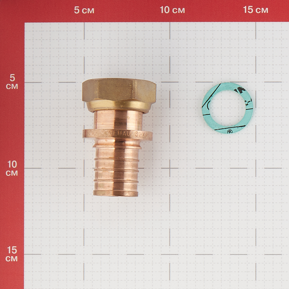 фото Муфта соединительная rx rehau (13660811001) 32 мм х 1 вр(г) с накидной гайкой