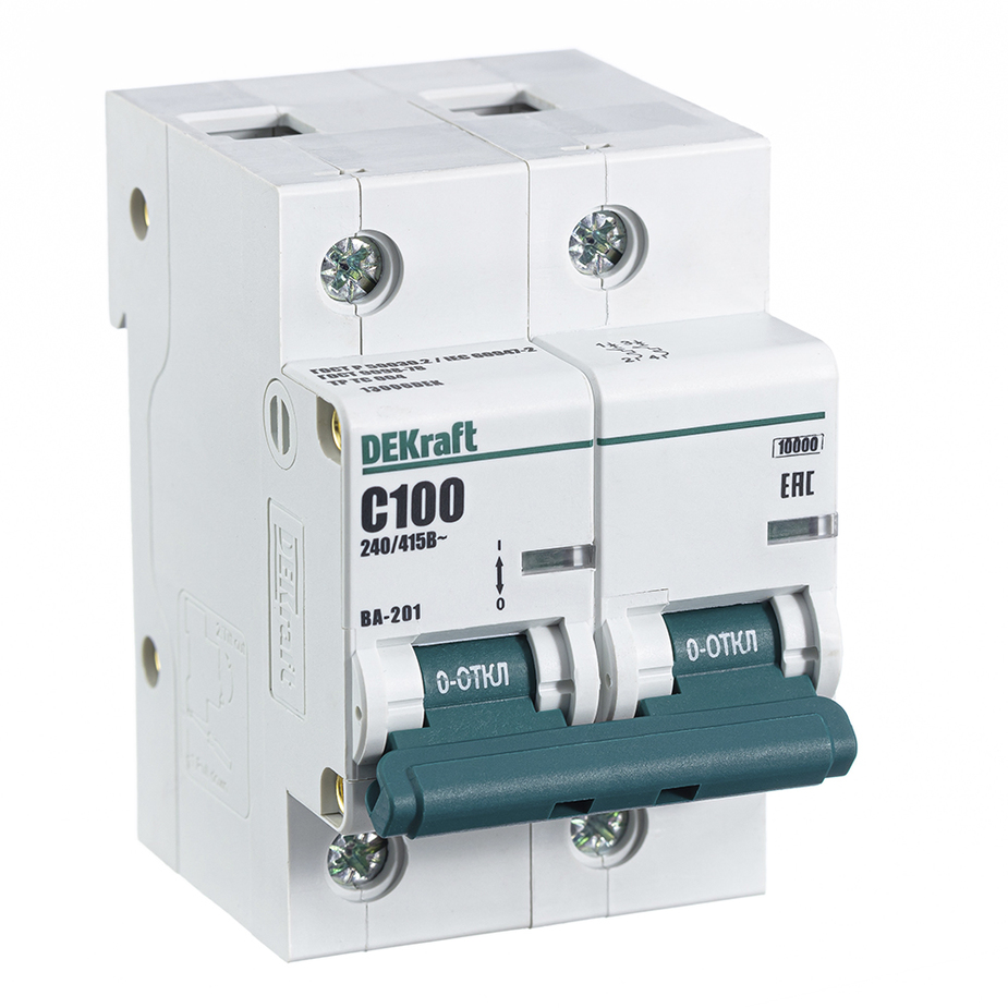 Автоматический выключатель Dekraft ВА-201 (13006DEK) 2Р 100А тип C 10 ...