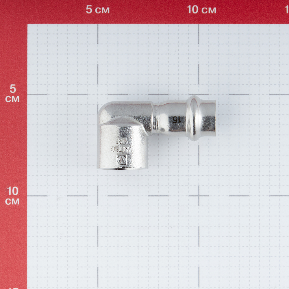 фото Угол valtec (vti.952.i.001504) 90° 15 мм х 1/2 вр(г) нержавеющая сталь