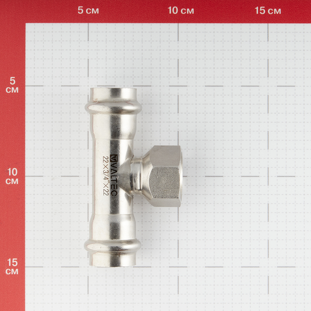 фото Тройник valtec (vti.932.i.220522) 22 мм х 3/4 вр(г) х 22 мм нержавеющая сталь