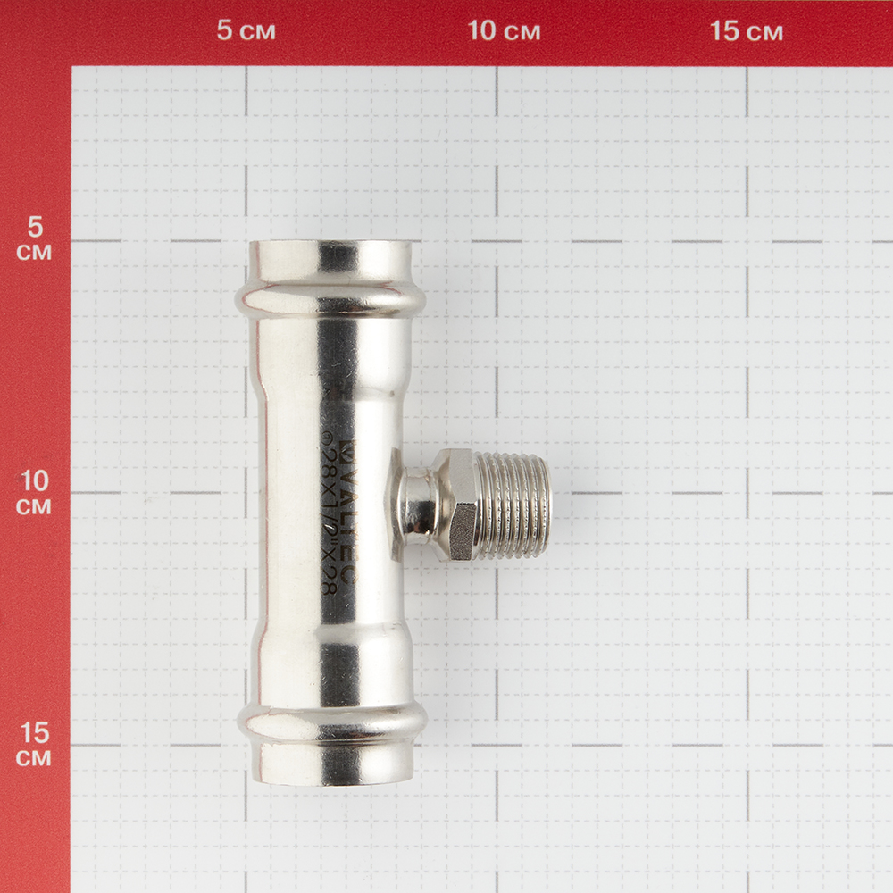 фото Тройник valtec (vti.933.i.280428) 28 мм х 1/2 нр(ш) х 28 мм нержавеющая сталь