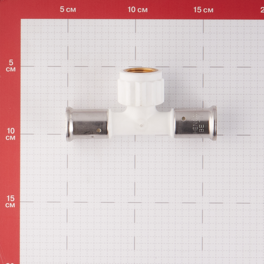 фото Тройник henco (13pkw-200420) 20(пресс) х 1/2 вр(г) х 20(пресс) pvdf белый