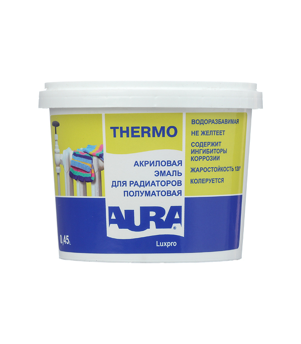 Эмаль для радиаторов Aura Luxpro Thermo база А белая полуматовая акриловая 0,45 л эмаль акриловая для радиаторов aura luxpro termo 0 9л арт 4607003911225