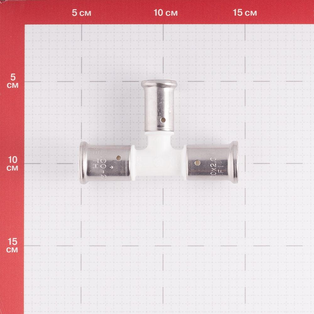 фото Тройник henco (10pkw-201620) 20(пресс) х 16(пресс) х 20(пресс) pvdf белый