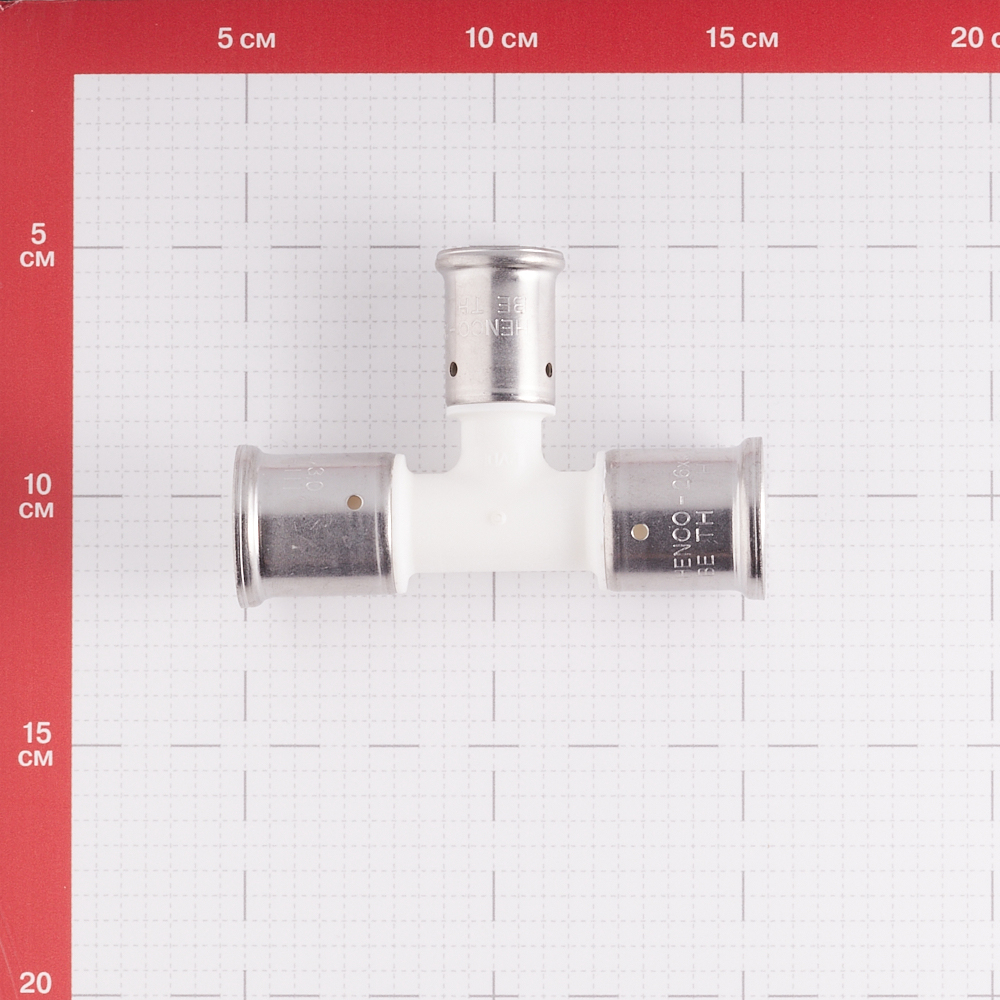 фото Тройник henco (10pkw-262026) 26(пресс) х 20(пресс) х 26(пресс) pvdf белый