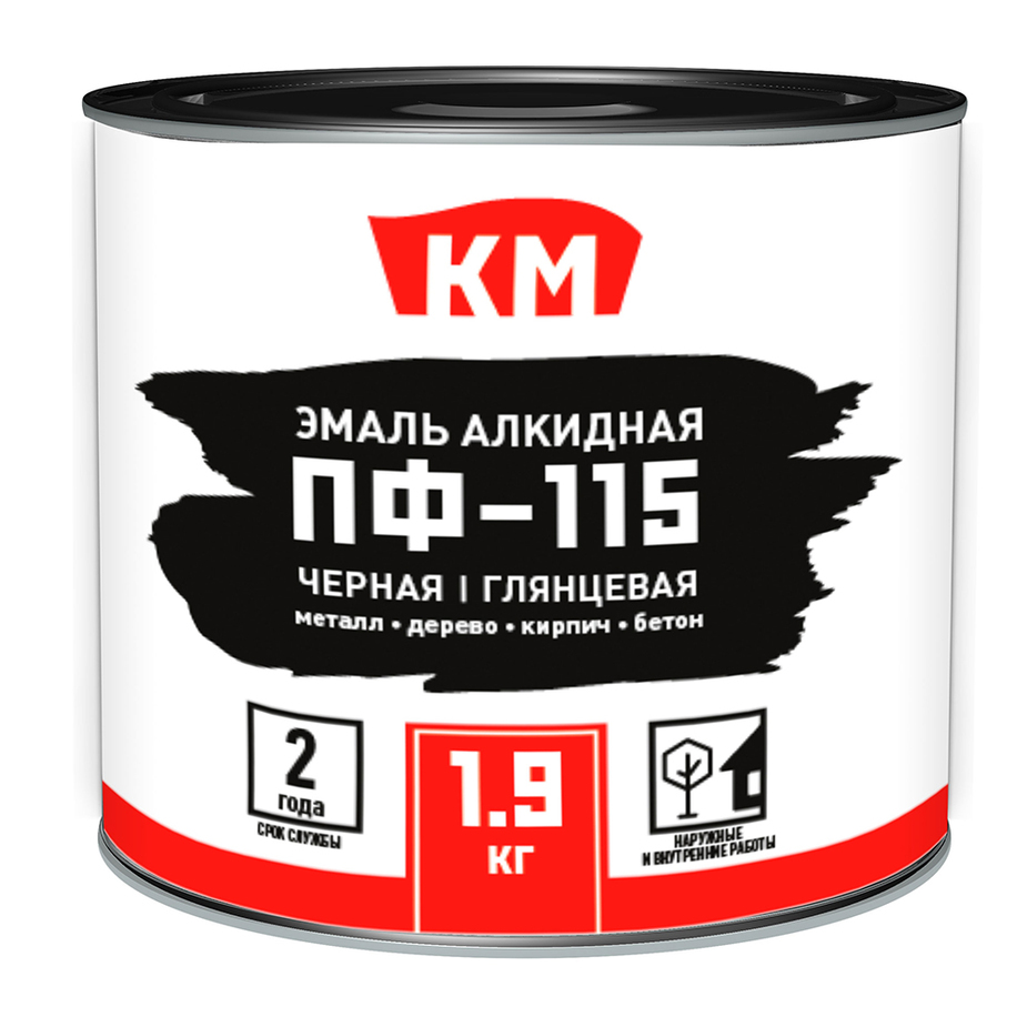Эмаль ПФ-115 алкидная КМ черная глянцевая 1,9 кг — купить в Петровиче в ...