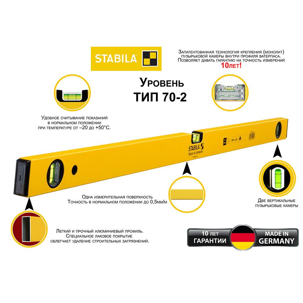 фото Уровень stabila 70-2 120 см 3 глазка