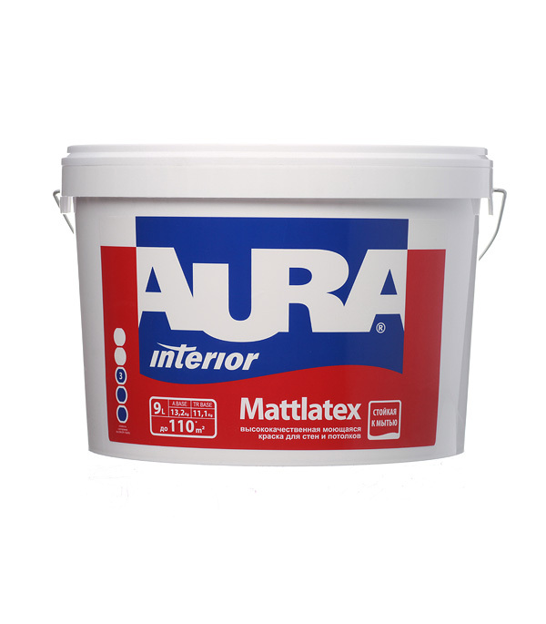 Краска моющаяся Aura Interior Mattlatex база А белая 9 л краска интерьерная aura interior nord база а белая 2 7 л