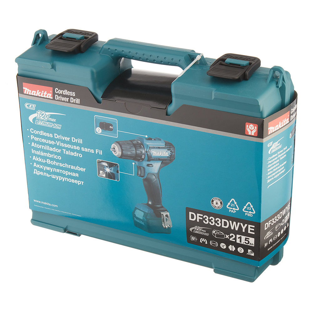 фото Дрель-шуруповерт аккумуляторная makita df333dwye 12в 2х1,5ач li-ion