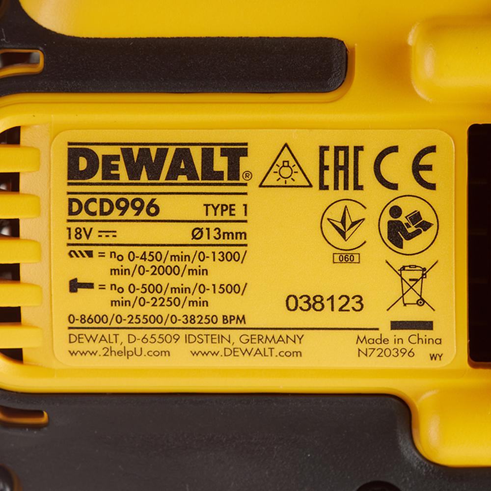 Дрель-шуруповерт аккумуляторная ударная DeWalt DCD996NT-XJ 18В Li-Ion без АКБ и ЗУ