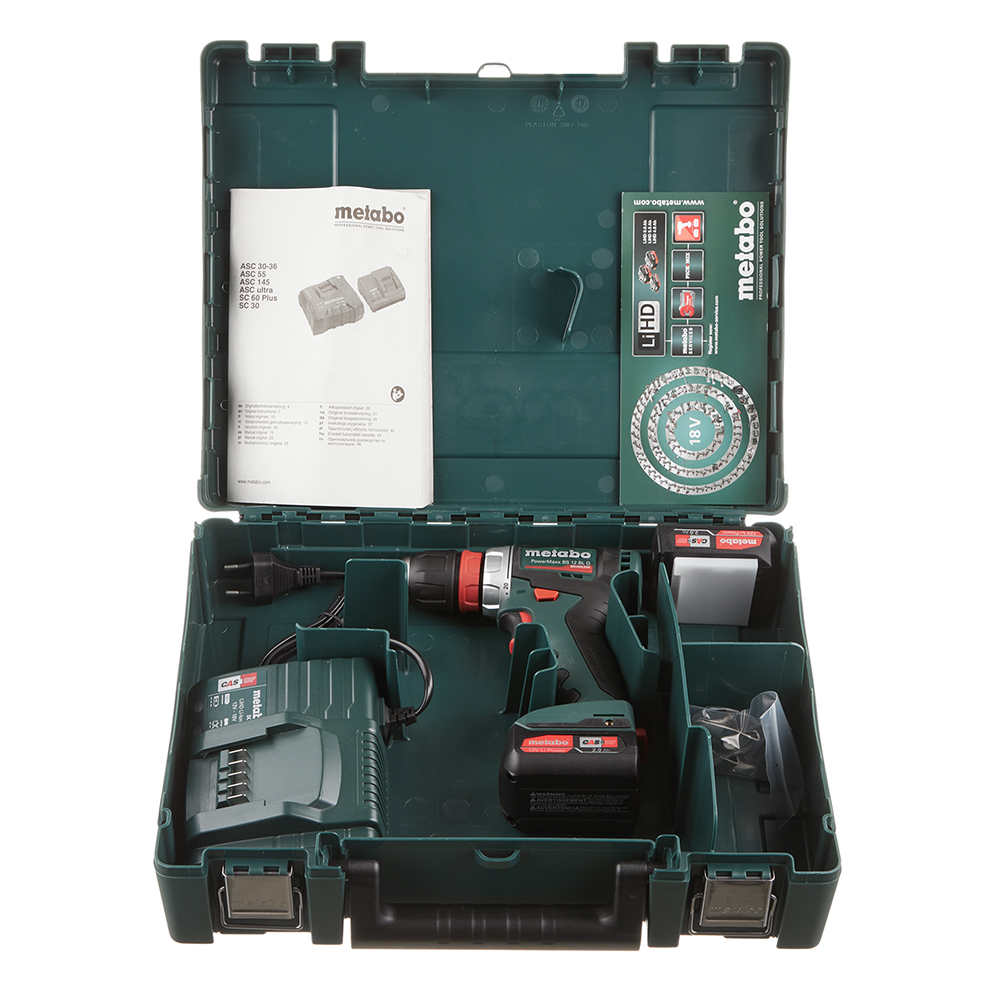 фото Дрель-шуруповерт аккумуляторная metabo powermaxx bs 12 bl q (601039500) 12в 2х2ач li-ion