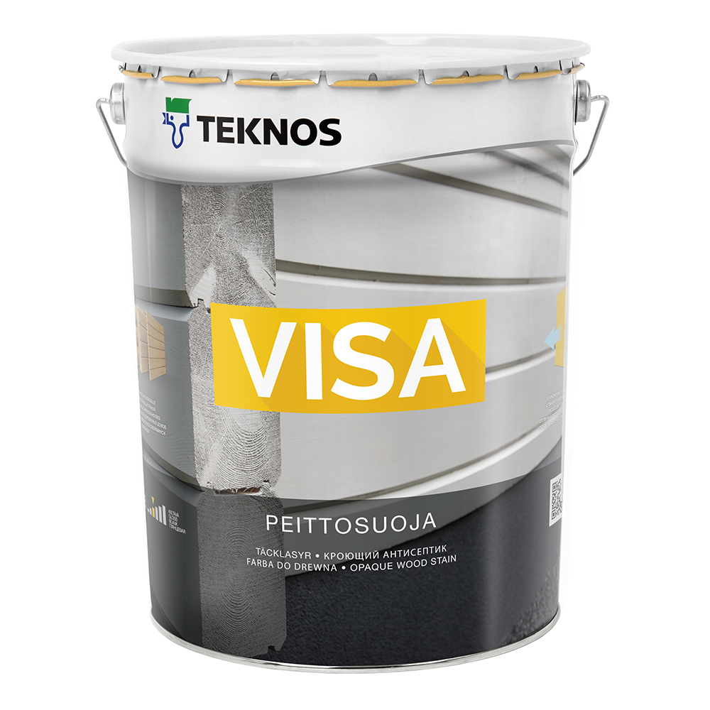 

Антисептик для дерева водоразбавляемый Teknos Visa полуматовый кроющий база 1, белый 18 л